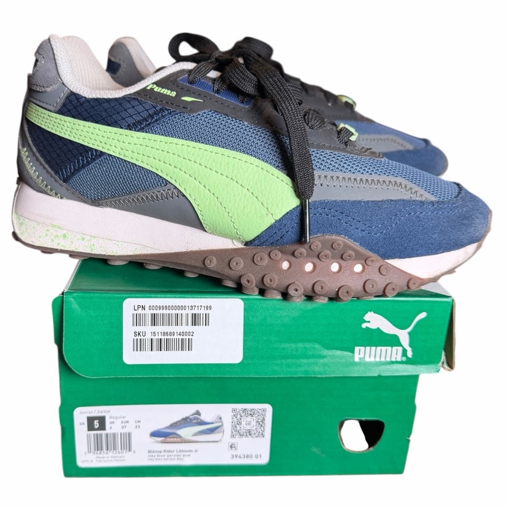 Puma Blktop Rider Lithium Sneakers Navy and Lime Athletic Shoes Sz 5 Youth